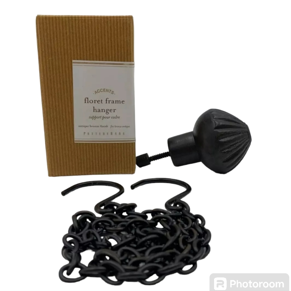 Pottery Barn Floret Frame Hanger Antique Bronze Matte Black Picture Chain IOB